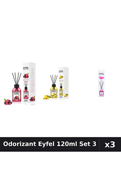 Eyfel Set 3 Odorizant Camera Betisoare 120ml - Fructe Pădure, Ananas, Bubble Gum