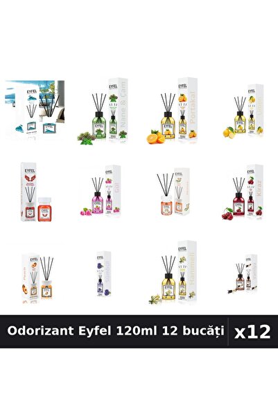 Eyfel Set 12 Odorizant Camera cu Betisoare 120ml - 12 Arome Asortate, Parfum ...