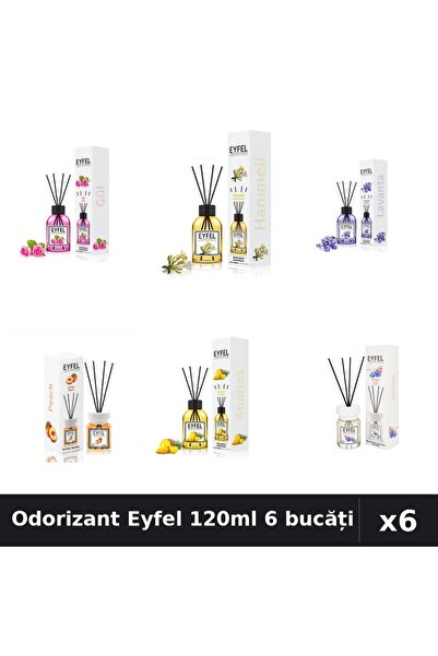 Eyfel Set 6 Odorizante Camera Betisoare 120ml - 6 Arome Asortate Parfum Intens
