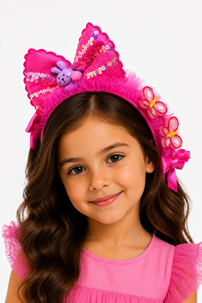 MakeWell Girl's Yellow Bow and Rabbit Figured Hair Crown with Glitter Tulle C...
