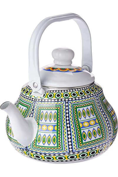 Generic Al Rimaya Enamel Tea Kettle, 2.5 Liters, White/Green, One Size