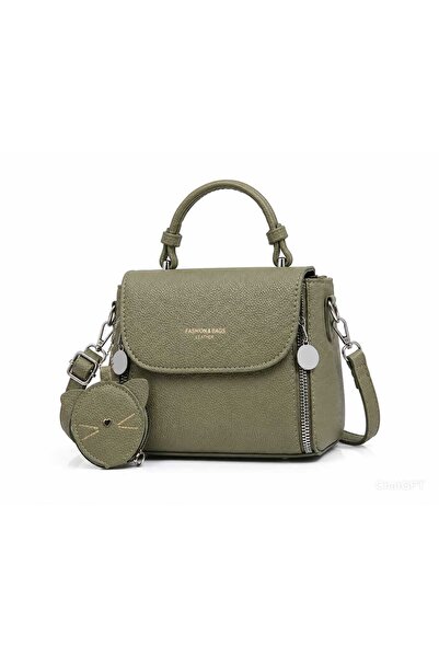 Gernic Olive Green Mini Structured Bag Women - Cat Charm Shoulder Bag