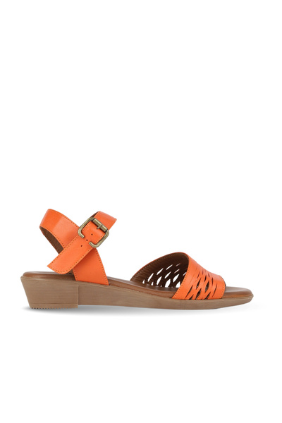 BUENO Orange Leather Women's Wedge Heeled Sandals