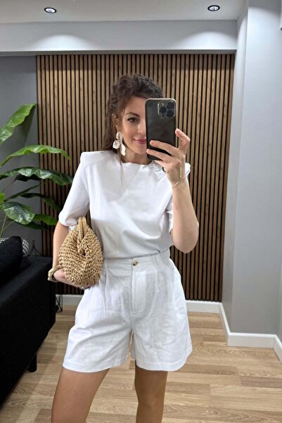 Banu Angay Vatkalı Premium Basic Tişört Beyaz