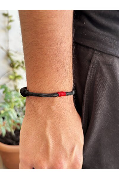Atölye Merdiven D Siyah Ayarlanabilir Unisex Bileklik Erkek bileklik kırmızı