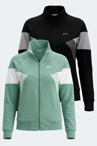 Slazenger VICTORY Set de 2 hanorace pentru femei, cu fermoar, guler înalt și ...