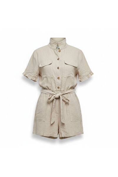 Genaric F&F Women's Beige Linen Rich Utility Romper Playsuit - New