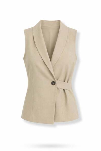 5in1Canpolat Khaki Double-Breasted Collar Vest 03034