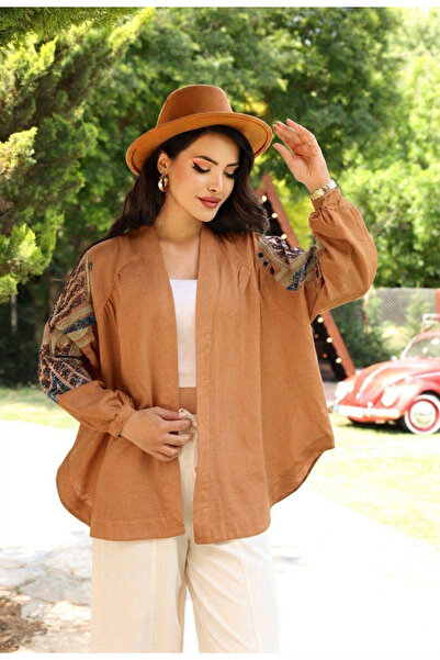Dadali Oversize Embroidered Linen Kimono Brown