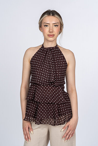 MissVina Gloria Stylish Cut-Neck Tie-Down Flounce Blouse 70082