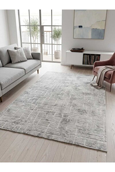 Stan Non-Slip Based Cut Embossed Living Room Corridor Kitchen Washable AKSU Grey