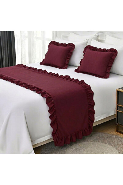 Lilza Home Fırfırlı Yatak Runner (70x250 cm) ve 2 Adet Dekoratif Kırlent Kılı...