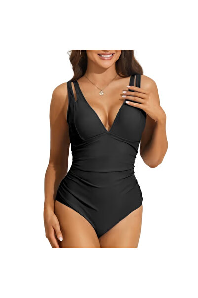 OEM Black one-piece swimsuit for women, elastic, quick-drying, tummy control, M