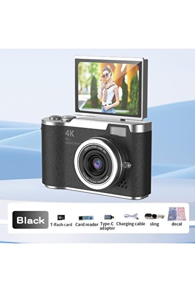 Mmctech 4K Dijital Retro Video Kamera 48MP 15X Zoom Flaşlı Dijital Vlog Fotoğ...