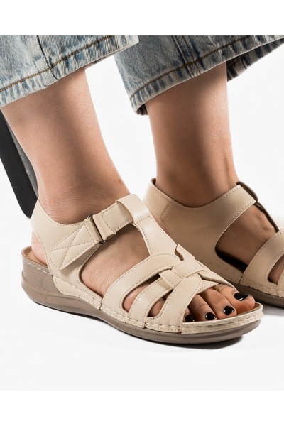 ALOGO Women's Beige Sandals Made of Eco- Leather Elon