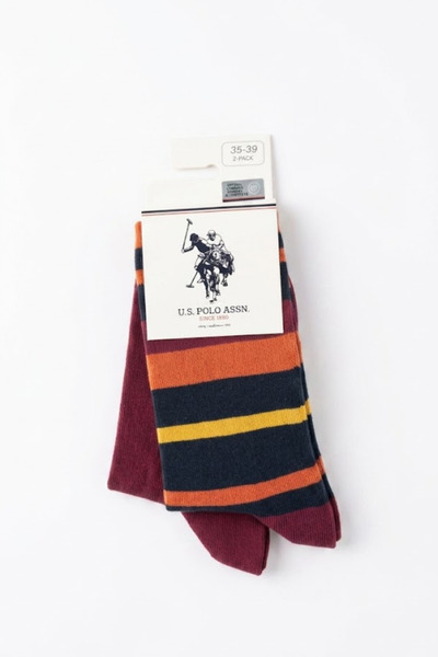 U.S. Polo Assn. Women's Socks 2-Pack 35-39 Burgundy and Striped Cotton Socks Set