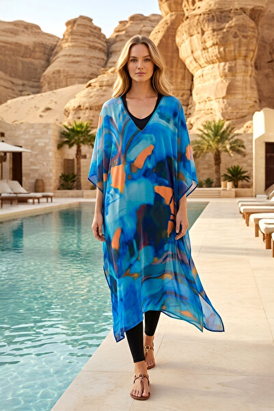 Remsa Mayo Remsa Tesettür Design over Swimsuit Single Kaftan Pareo Rdp26 Blue