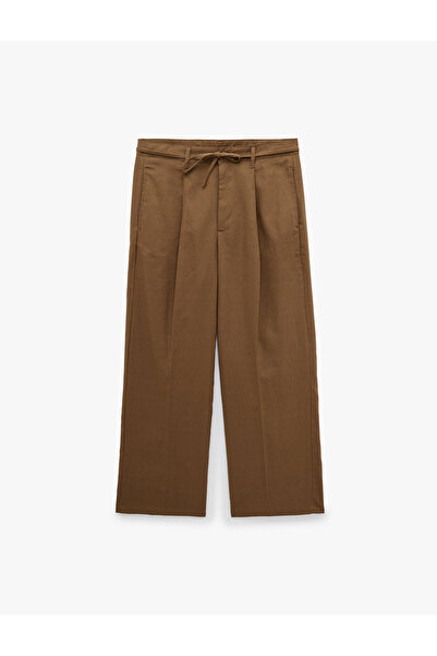 Koton Comfortable Fit Pleated Cotton-Linen Blend Lace-Up Trousers