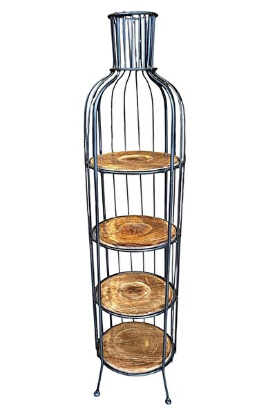 Otantik Çarşı Ahşap Ferforje Köşe Sehpa Çiçeklik Raf 29x29x114 cm. KNA583