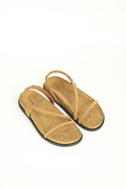 Haşema Tan Color Women's Suede Sandals 156-37