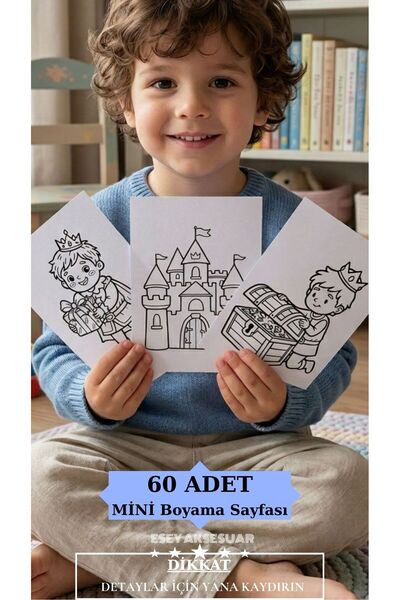 Esey Dizayn Prens Boyama Seti 60 Adet MİNİ Sayfalar 4-6 Yaş Çocuklar İçin Eğl...