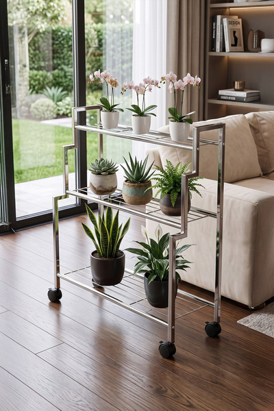 TP TUNAPRES Zeenza Home Flora 3'lü Basamaklı Krom Çiçeklik