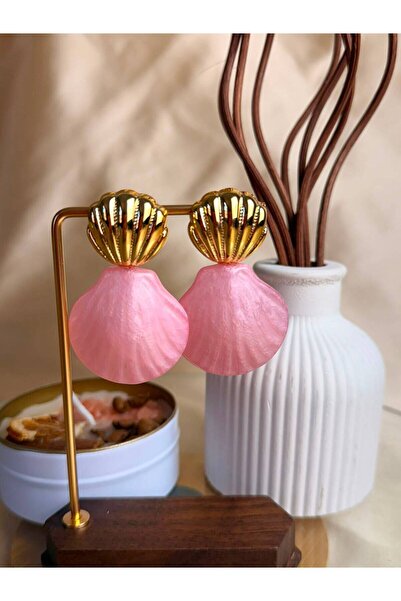 ANKA JEWELLRY Steel Women's Earrings with Pink Shell Design, Gold Color Hangi...