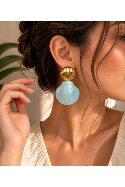 ANKA JEWELLRY Steel Women's Earrings with Blue Sea Shell Design Gold Color Ha...