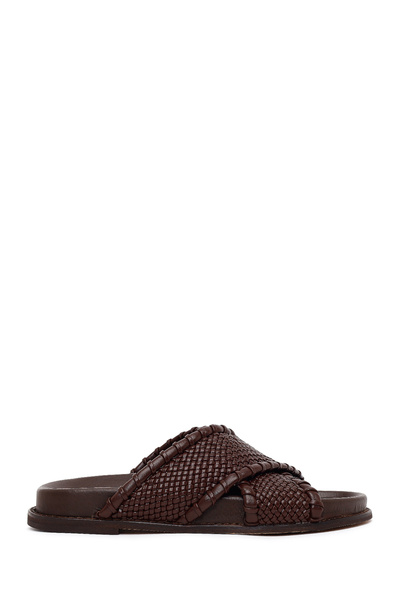 Derimod Women's Brown Knitted Patterned Leather Slippers 26Sfd181118