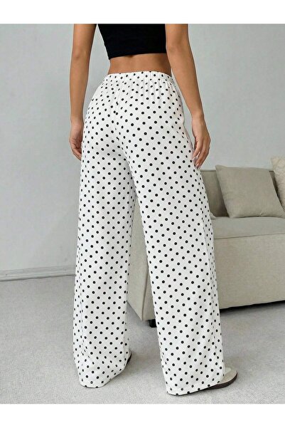 Wild Flower Women's Polka Dot Patterned Wide Leg Pants Comfortable Fit Palazzo