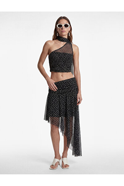 Koton Asymmetrical Cut Drape Detailed Polka Dot Tulle Skirt