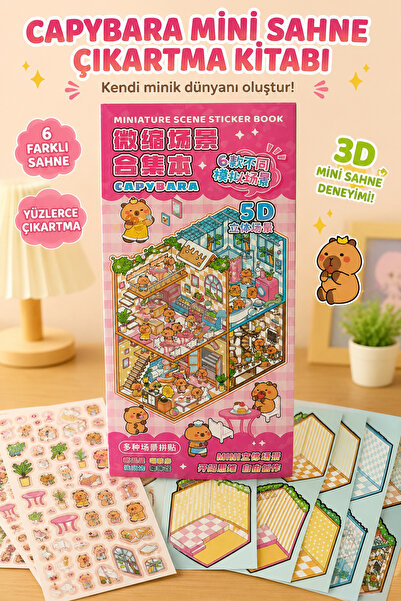 renkli izler atölyesi Capybara Mini Sahne Sticker Defteri 150 Çıkartma 6 Fark...