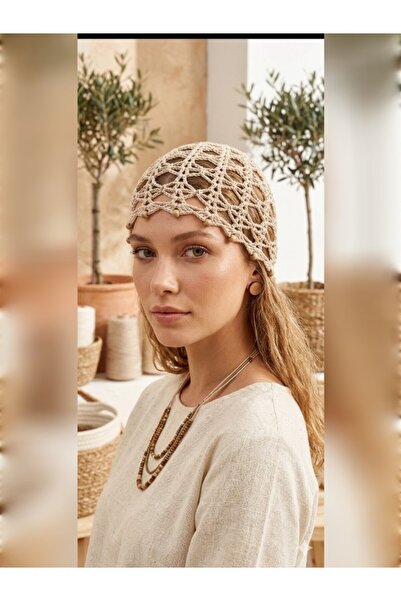 meryemin butiği Hand-Knitted Beaded Hat, Head Circumference 45.55 Ml, Suitable