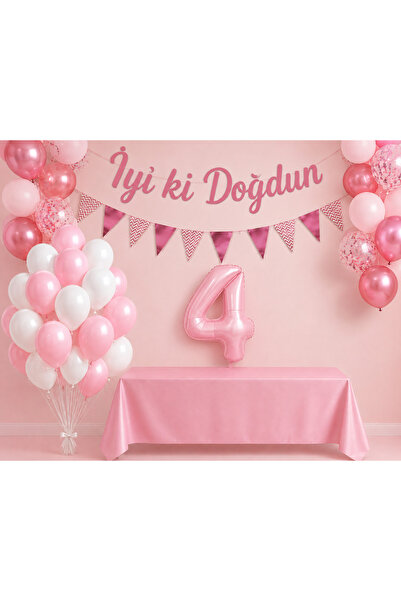 Dizayn Parti Evi 1-5 Yaş Pembe Renk Doğum Günü Tatlı Kız Çocuk Bebek Doğum Gü...