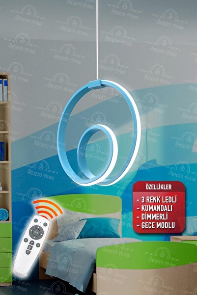Elektroyou Orjin Mavi Kumandalı 3 Renk Ledli Dimmerli Modern Ledli Avize