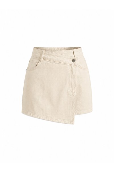 Generic Brand Ecru Skirt-Like Appearance, Shorts Comfort. Women's Denim Shorts Skirt