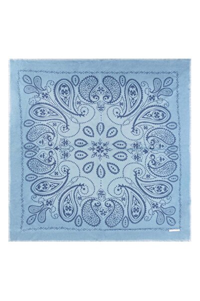 Silk and Cashmere Açık Mavi Jas İpekli Baskılı Kare Şal 70x70 cm