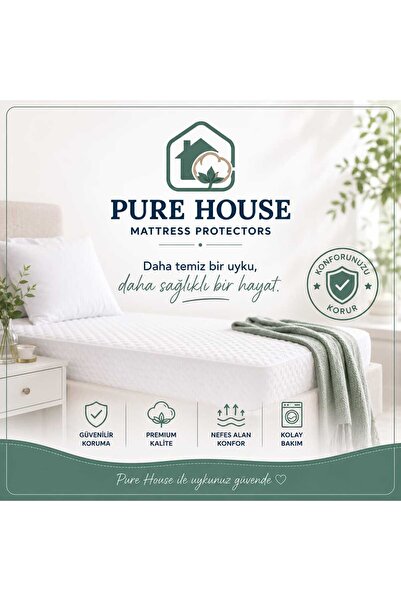 PureHouse Doğal Bamboo Yatak Koruyucu Alez + Fermuarlı Yastık Alezi Seti I Sı...