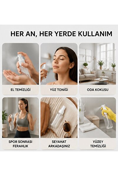Kozpak 10 Adet 100 ML Şeffaf Plastik Sprey Şişe Beyaz Parmak Spreyli Kolonya ...
