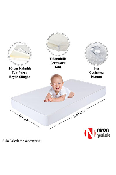 Niron Yatak Sıvı Geçirmez Bebek Yatağı - 60x120 cm Yıkanabilir Kılıflı Yatak
