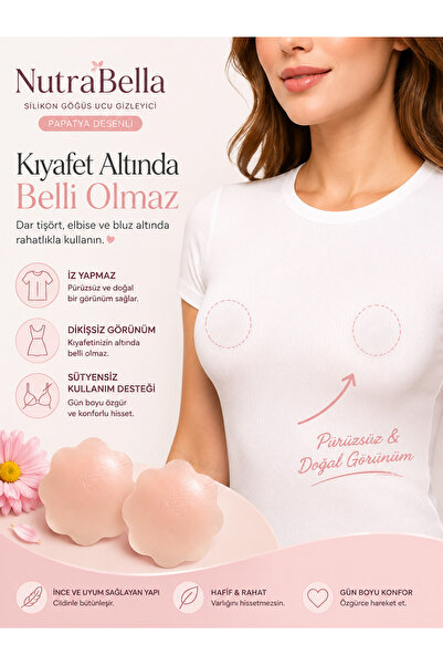 NutraBella Silikon Göğüs Ucu Gizleyici Papatya Desenli Kendinden Yapışkanlı Tekrar Kullanılabilir Meme Ucu Kapatıcı