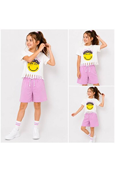 ciklet kids Girl's Shorts and Tassel-Trimmed Top Set
