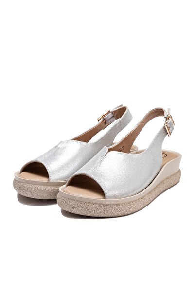 UrbanShoes Sandale cu talpă groasă damă din piele naturală - 3604 Argintiu Bo...