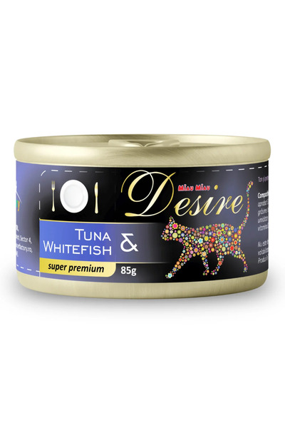 Desire Canned, Wet Cat Food Adult, Tuna Fillet and White Fish in Gelatin, 85g