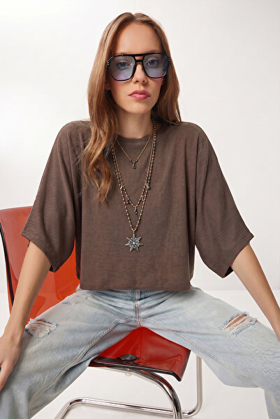 Lovelyİstanbul Yarasa Kollu Basic Örme Bluz LUB0369 VİZON