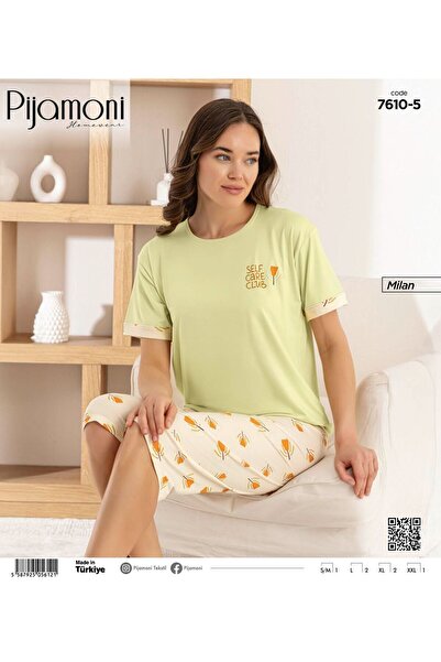 Pijamoni Bambu Milan Kumaş Yeşil Renkli Kaprili Kadın Pijama Takımı