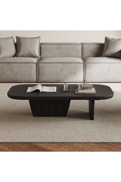 shardywood Nova Organik Form Masif Ahşap Orta Sehpa 120x60cm Siyah