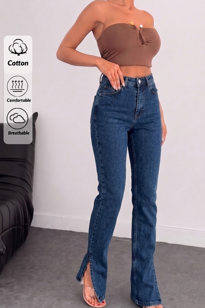 XRAY JEANS بنطلون جينز نسائي إسباني واسع الساق باللون الأزرق الداكن