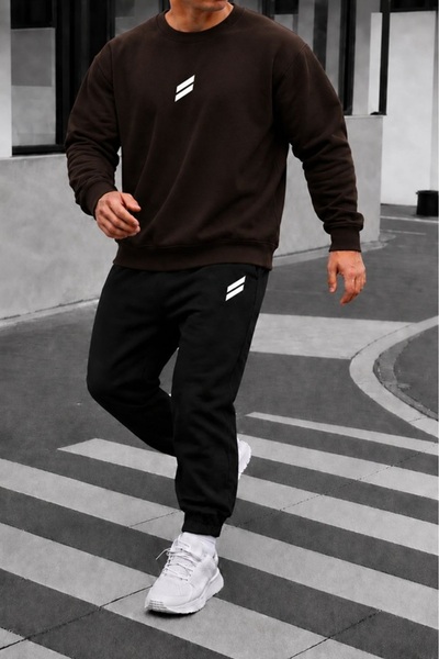 FAEL LİFE Unisex Wide Cut Zero Necklace Sweat Suit with Double Stripe Print