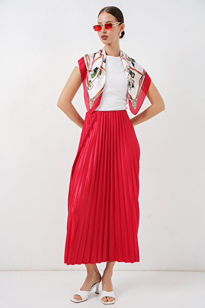 Merterium Women's Pleated Long Skirt 1469 - Red